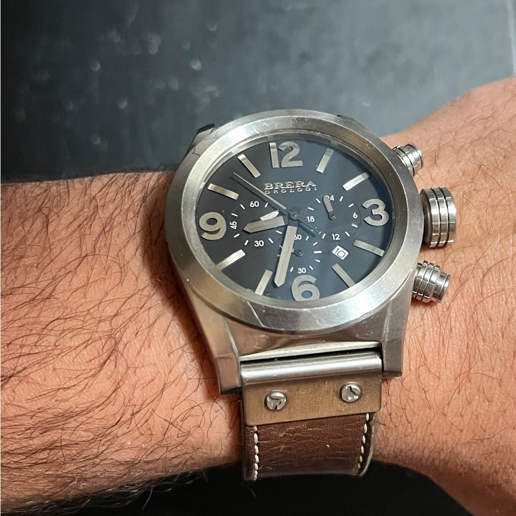 Brera Orologi Eterno Chrono Stainless Steel Watch With Brown Leather Strap, 45mm